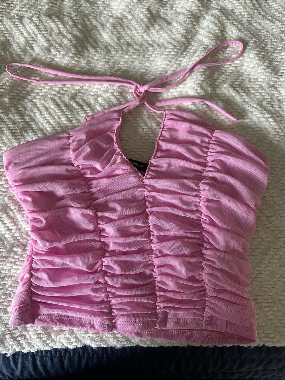 Forever 21 Pink Ruched Halter Crop Top